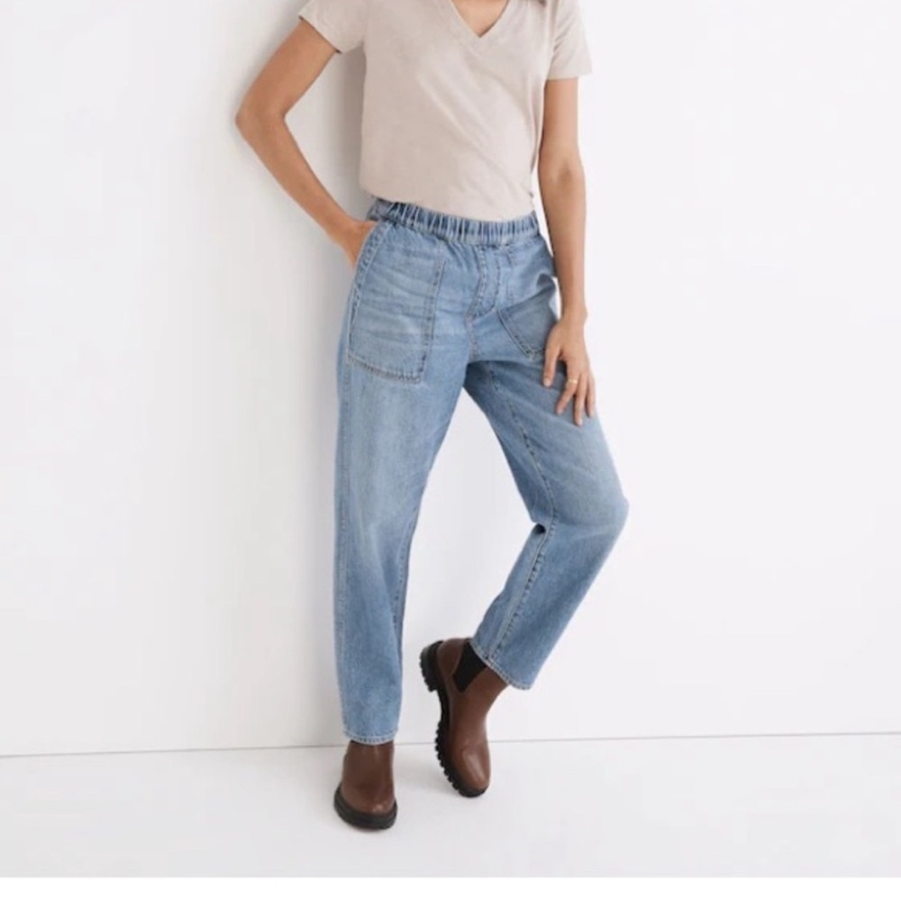Madewell Pull On Blue Elastic-Waist Boyfriend Jeans